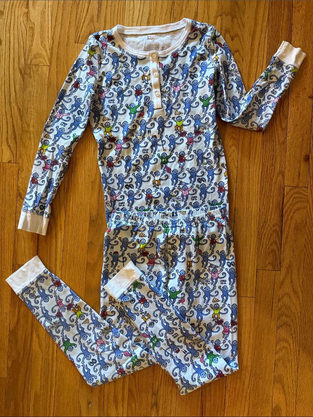 Roller Eabbit sz 12 Connecticut Monkey-Print Pajama Set - Long Sleeve & Pants